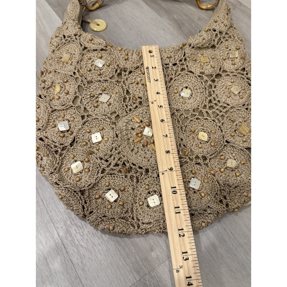 Vintage The Sak Crochet Hobo Bag Y2K Boho Wood Bead Shell Shoulder Purse Slouchy - Picture 5 of 10